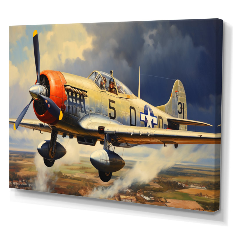 «P51B Plane Skyline I», reproduction sur toile, H 24 po x l 32 po x P 1 po, Toile tendue