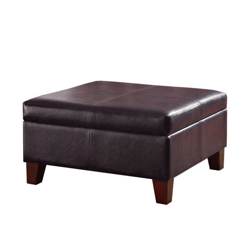 Gallup 28" Wide Leather Square Storage Ottoman Bench, Dark Brown