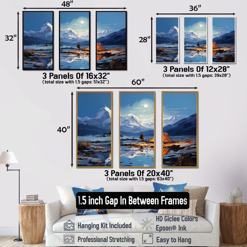Mountain Mountain Solitude 3 - Art mural de voyage en camping, Cadre flottant noir, H 28 po x l 36 po x P 1 po