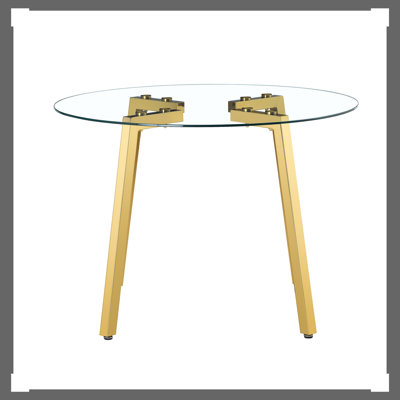 Table de salle à manger ronde en verre trempé transparent de 42 pouces avec pieds, fonctionnelle et tendance pour les bords lisses modernes