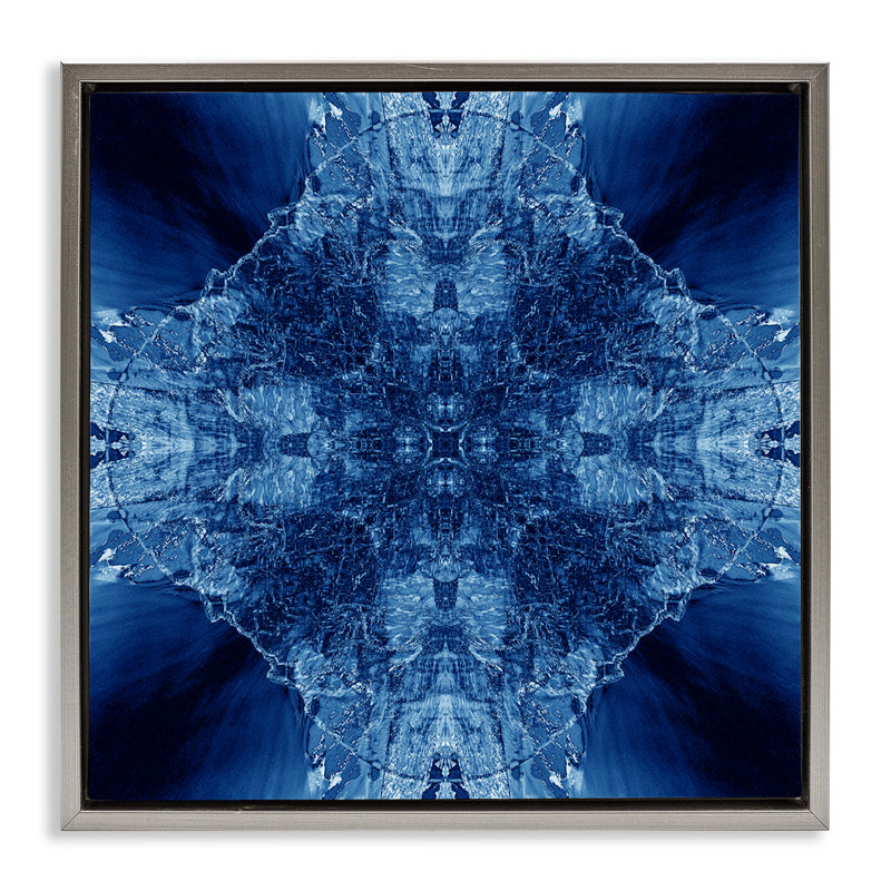 Blue Balanced Tie Dye Floating Frame Art by El Perkin, Luster Gray Floater Frame, 25" H x 25" W