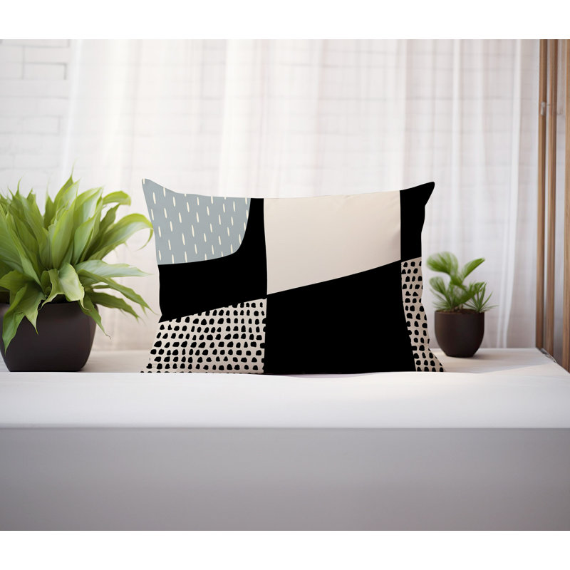 Coussin lombaire réversible intérieur / extérieur Vikka, H 14 po x l 20 po, Gris / noir / blanc cassé