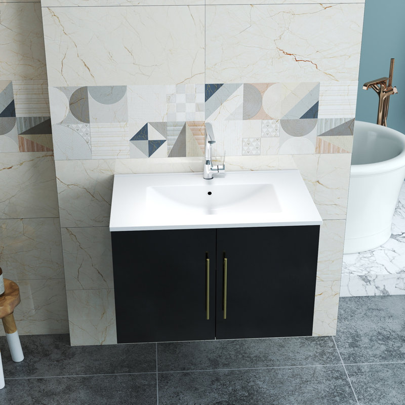 de meuble-lavabo noir brillant de deux pouces, portes doubles en MDF, style moderne