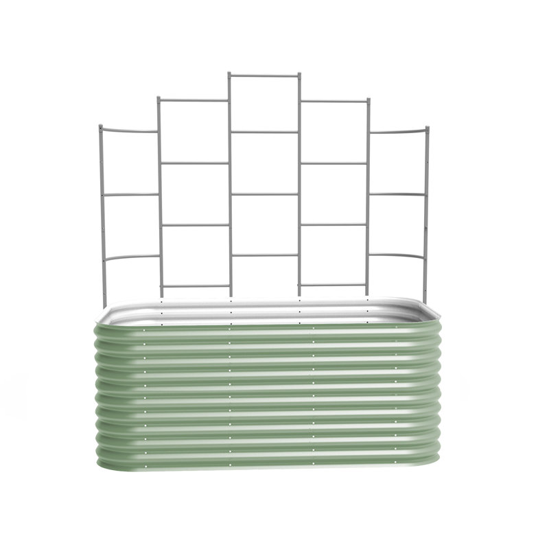 32" Tall 9 In 1 Modular Metal Outdoor Raised Garden Bed With Trellis, Olive Green