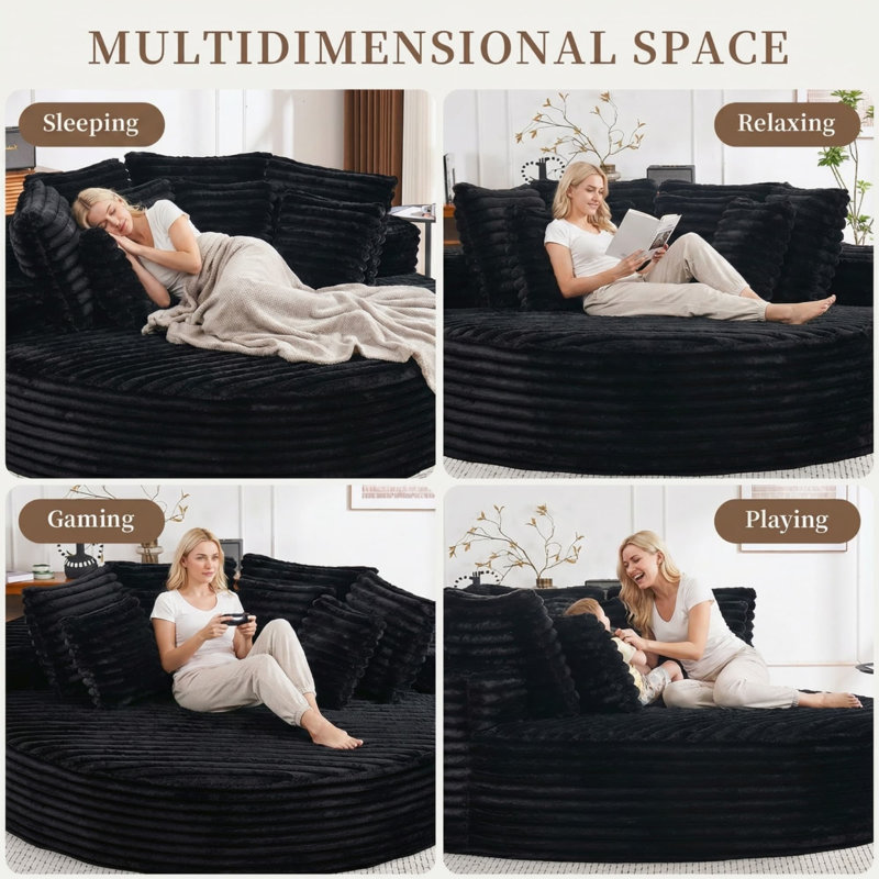 Fauteuil d'appoint rond surdimensionné de 180 cm, fauteuil lounge Cloud en velours côtelé avec coussins de dossier moelleux, fauteuil-lit une place extra large pour salon ou chambre à coucher