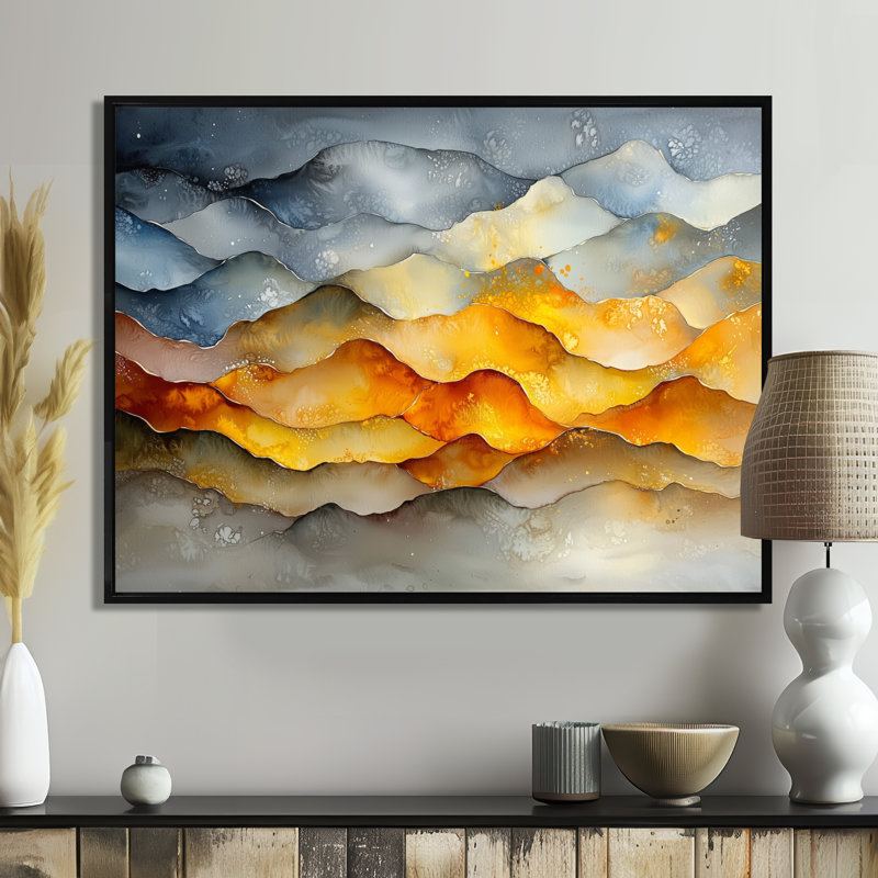 «Structured Waves Chaos In Motion I», art mural géométrique abstrait, H 30 po x l 40 po, Floater Framed, Noir