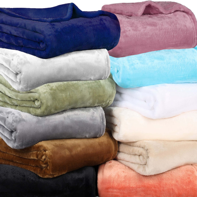 Couverture en molleton 100% polyester de qualité supérieure à pois métalliques, Jeté, Bleu d'hiver uni