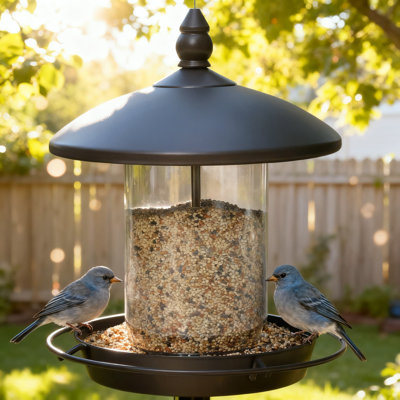 Chew-Proof Metal Bird Feeder For Outdoors - Squirrel Resistant Feeder With Easy No-Tool Cleaning And One-Handed Refill, High Guardrail Seed Tray To Minimize Waste