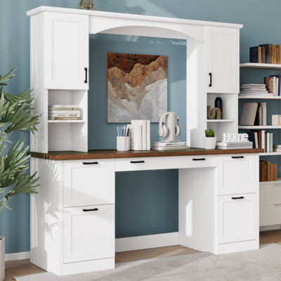 Bureau d'ordinateur arqué avec huche, station de charge et plateau à clavier, poste de travail en noyer, bureau d'écriture avec tiroir classeur