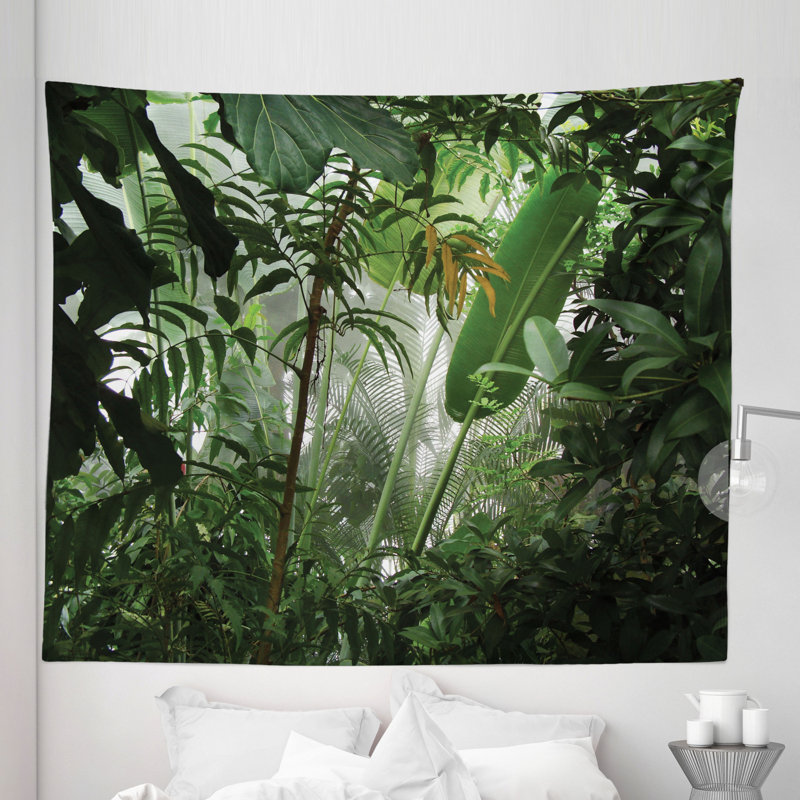 Tropical Rainforest Preservation Humidity Palm Tree Wild Environment Misty Nature Tapestry, 264.16cm H x 223.52cm W
