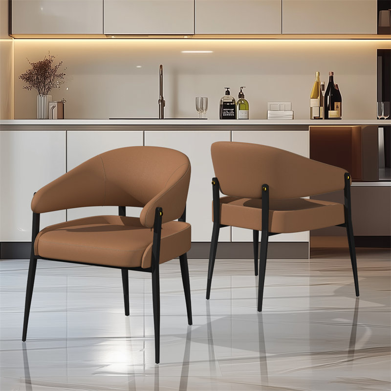 Set Of 2 Soban Microfiber Leather Upholstered Chairs, Brown