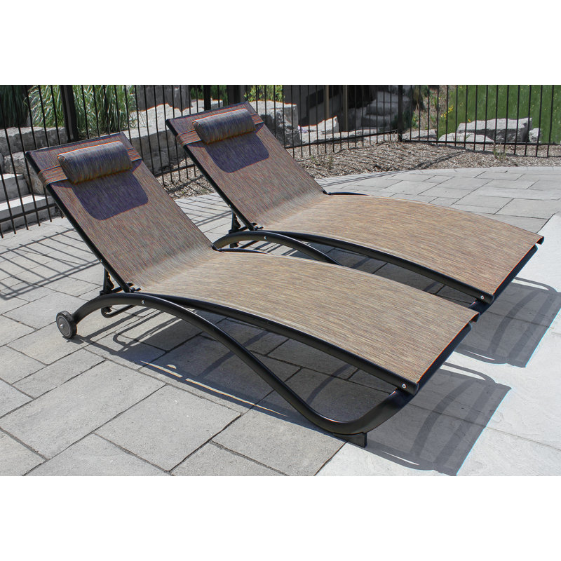 Vivere Denisia Stackable Aluminum Glendale Lounger Set Made with Premium Phifertex Fabric, Brown