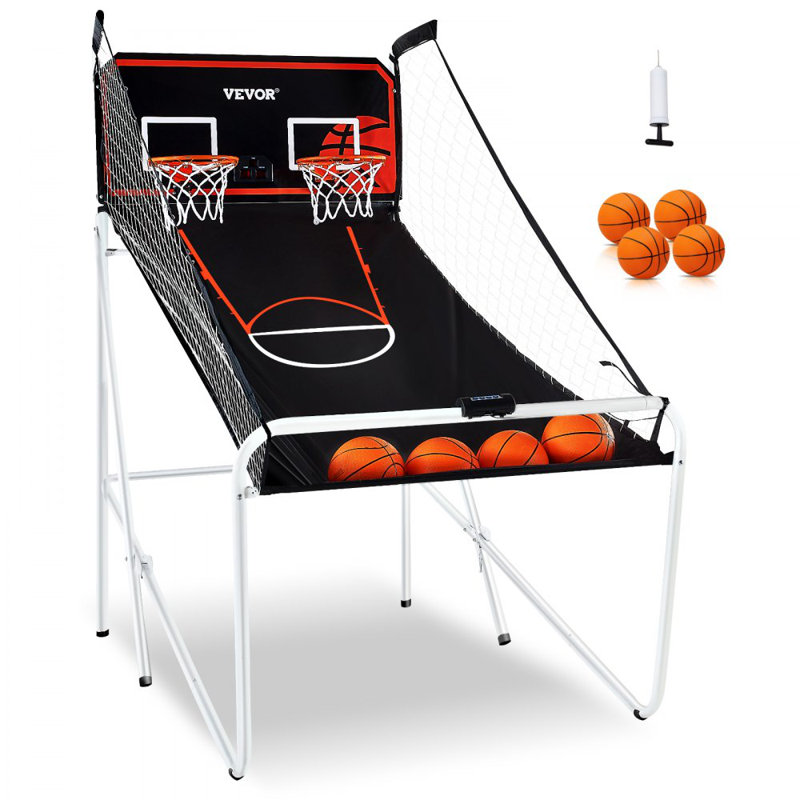 Jeu d'arcade de basketball pliable, jeu de basketball intérieur à 2 joueurs, sport à deux coups avec 4 balles, 8 modes de jeu, tableau de pointage électronique et pompe de gonflage, pour enfants, adultes (noir et blanc)