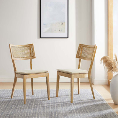 Caledonia Vegan Leather Upholstered Wood Dining Chairs - Set Of 2 In Black Tan