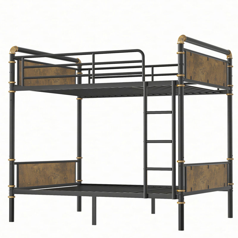 Twin XL over Twin XL Metal Bunk Bed, Industrial Detachable Bunkbeds with Safety Guard Rails for Teens