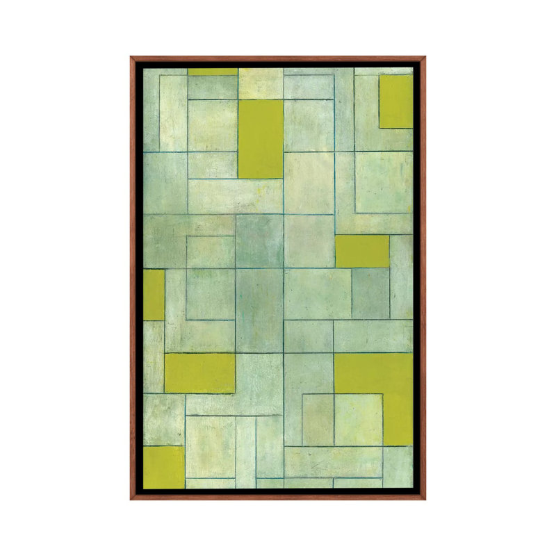 Grey Matters Green by Stephen Cimini - Painting on Canvas, 101.6 cm H x 66.04 cm W, Classic Brown Wood Framed