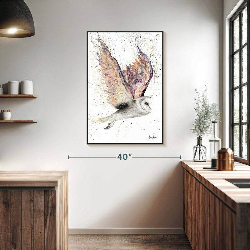 Hibou à cœur, Cadre flottant noir, 27 po x 40 po