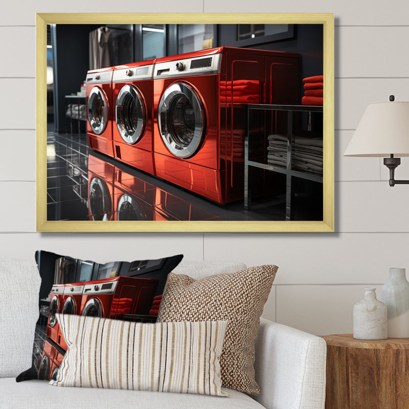 Blanchisserie, art mural, H 30 po x l 40 po x P 1,5 po, Encadrement doré