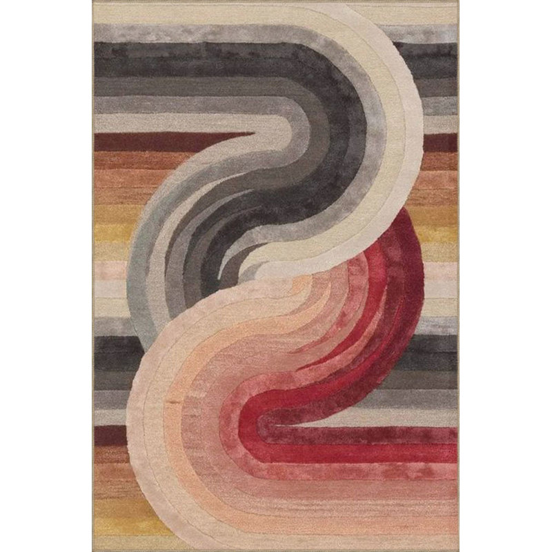 Knotted Colorful Striped Patterned Woven Base Machine Washable Rug, Rectangle 3'11" x 5'11" Rug Pad Included