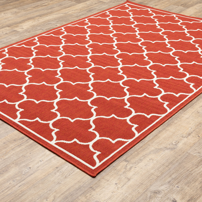 Russo Geometric Brick Red/Ivory Indoor/Outdoor Area Rug, Rectangle 1'10" x 2'10"