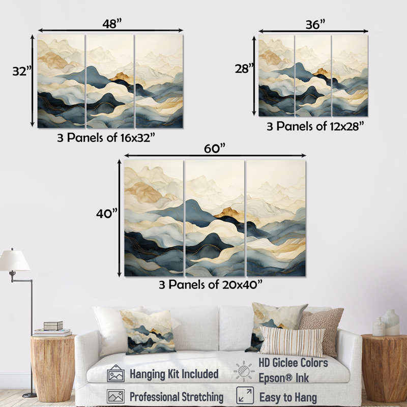 «Majestic Mountain Peaks VI - Landscape Mountains», ensemble d'art mural sur toile, Toile tendue, H 28 po x l 36 po x P 1 po