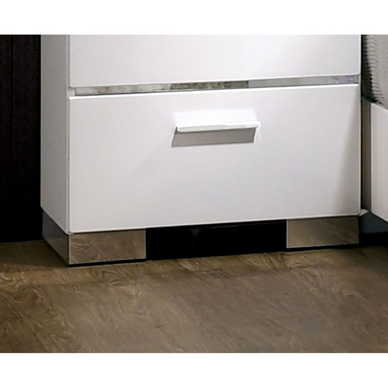 Metal And Wood Nightstand With 2 Drawers, High Gloss Black