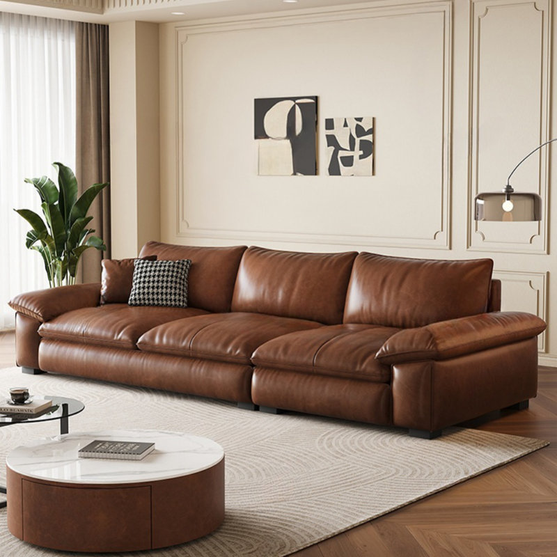 Canapé de salon italien simple, Brun, H 33,07 po x l 110,24 po x P 39,37 po, 3