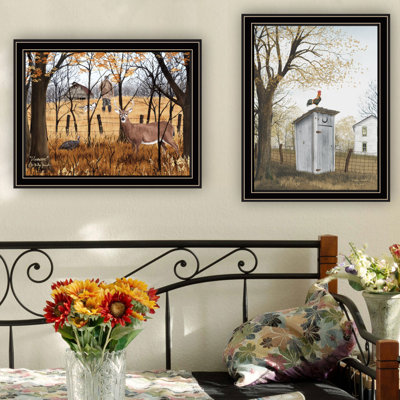 2-Piece Vignette Country Living Black Framed Wall Art Set, Rustic Home Decor Prints For Living Room And Bedroom | Gift Idea