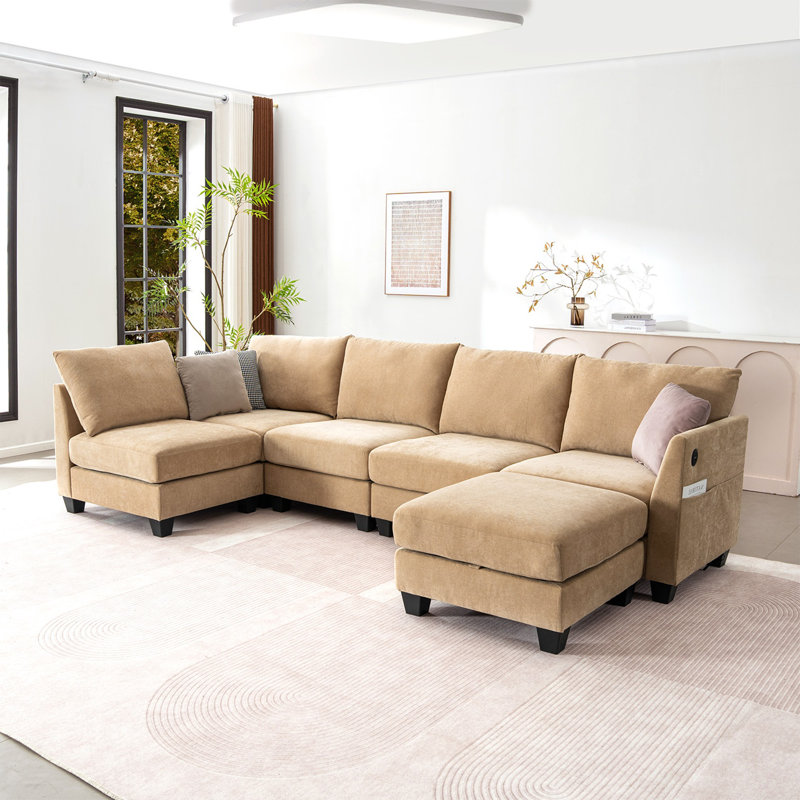 Canapé modulaire de 124 po avec repose-pieds, Beige