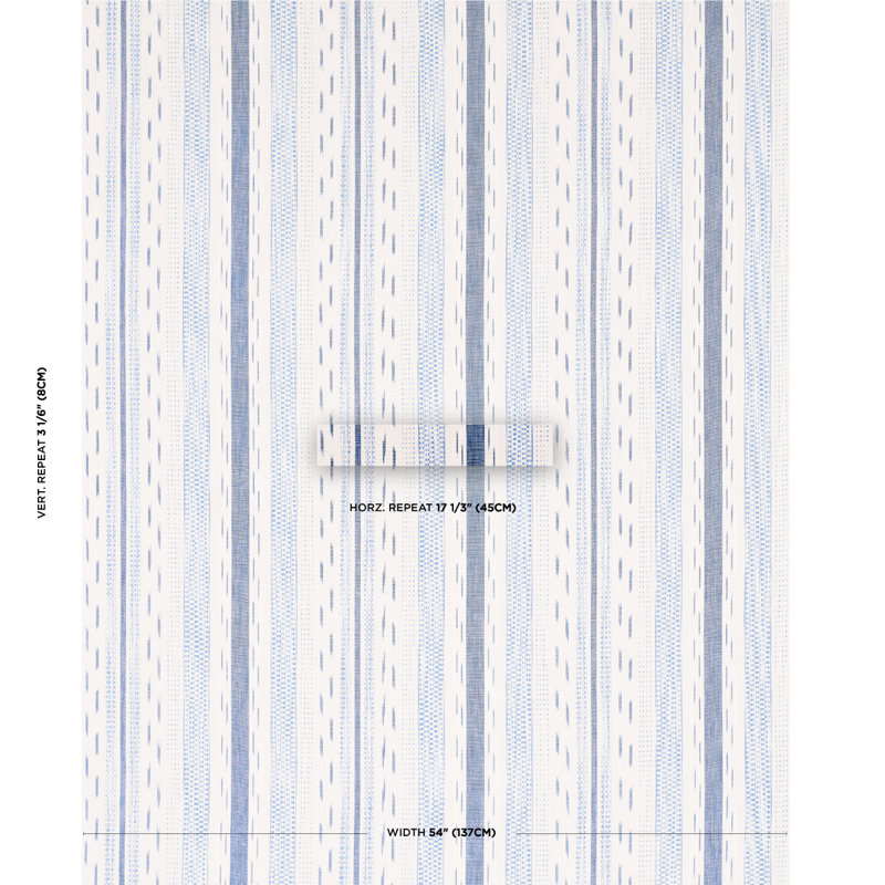 Tissu rayé ikat Mirza, Bleu / Naturel