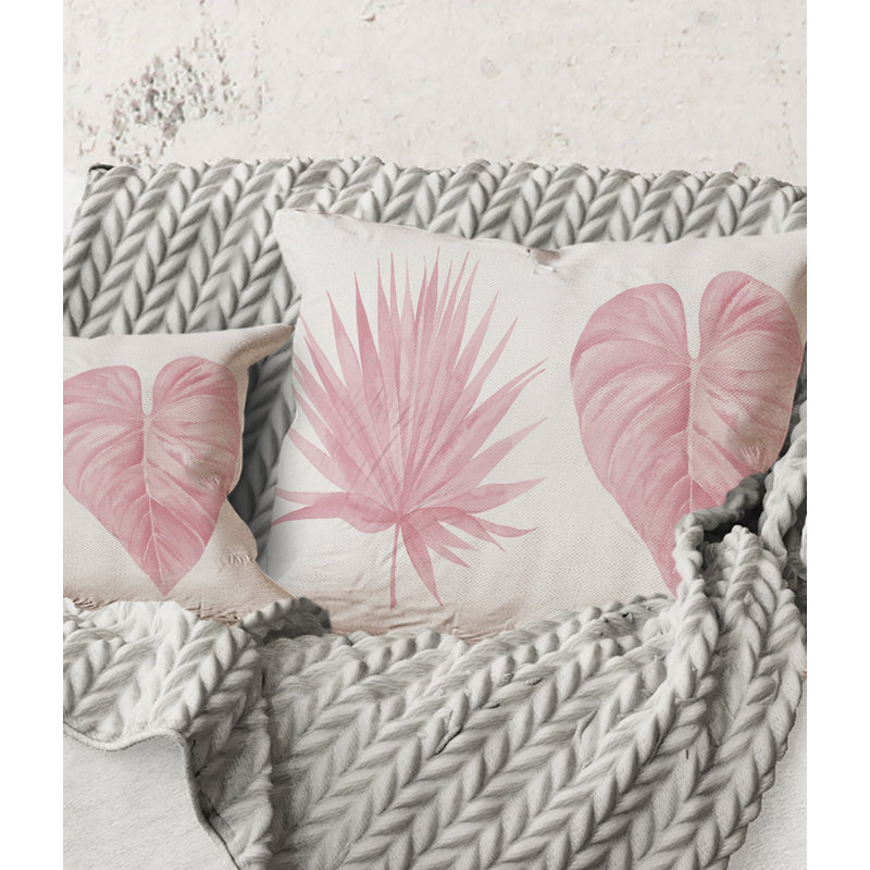 Carré, feuilles d'aquarelle tropicales roses II - Élégance Shabby, 18" x 18"