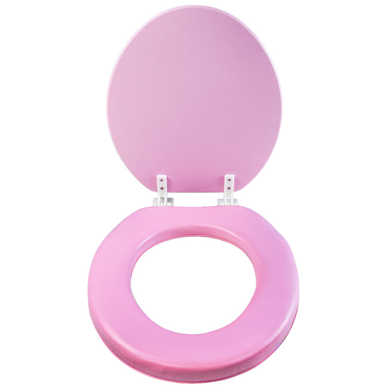 Standard Round Pink Padded Toilet Seat, Comfort Foam, Easy-To-Clean Pvc, Fits 17 Inch, Pink