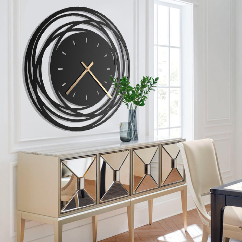 Metal Wall Clock, Black, 24" W x 24" H