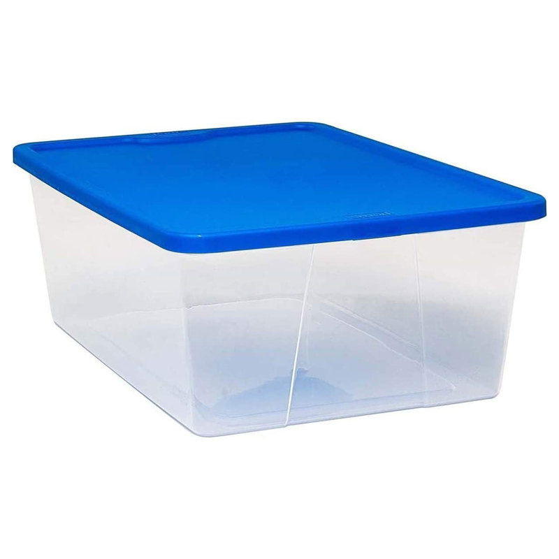 Homz Stackable Plastic Storage Container, 12 QT, Blue, 4 Pack