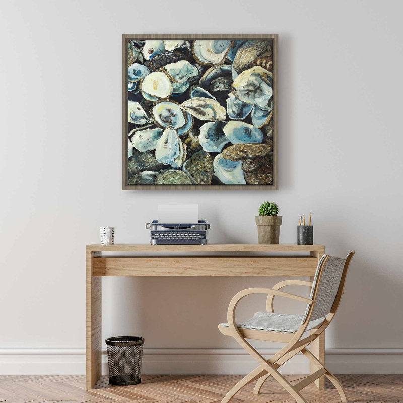 Toile côtière coquilles d'huîtres | Décoration océan encadrée pour la maison, H 25,25 po x l 25,25 po