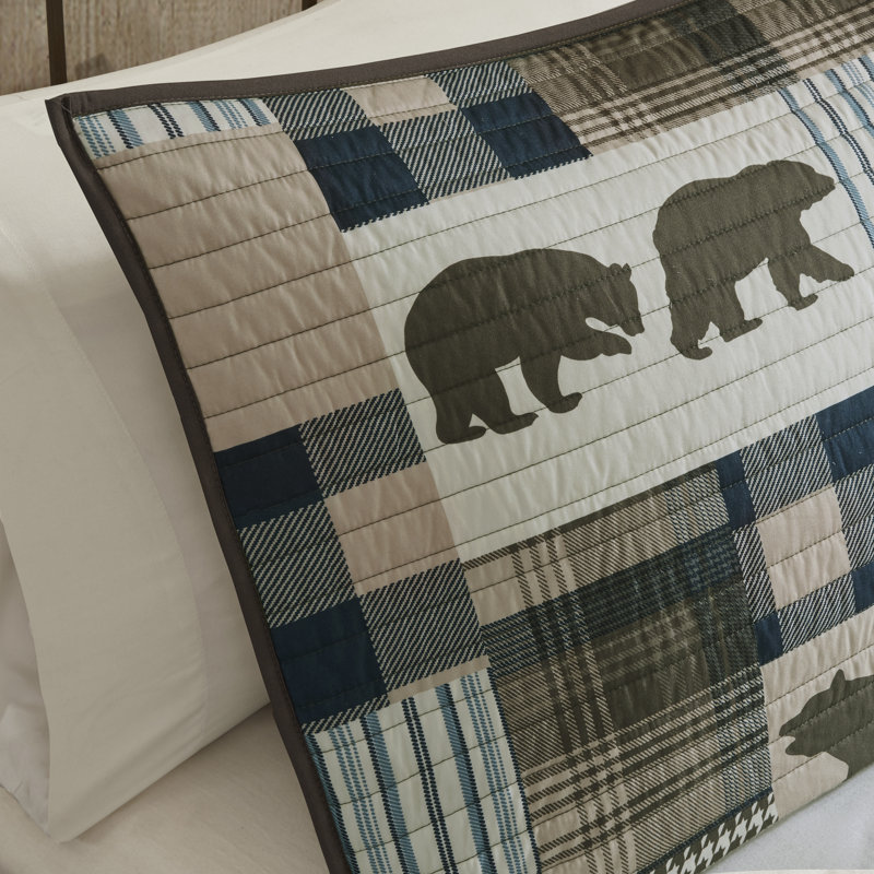 Brown and Blue Reversible Full Microfiber Quilt Set