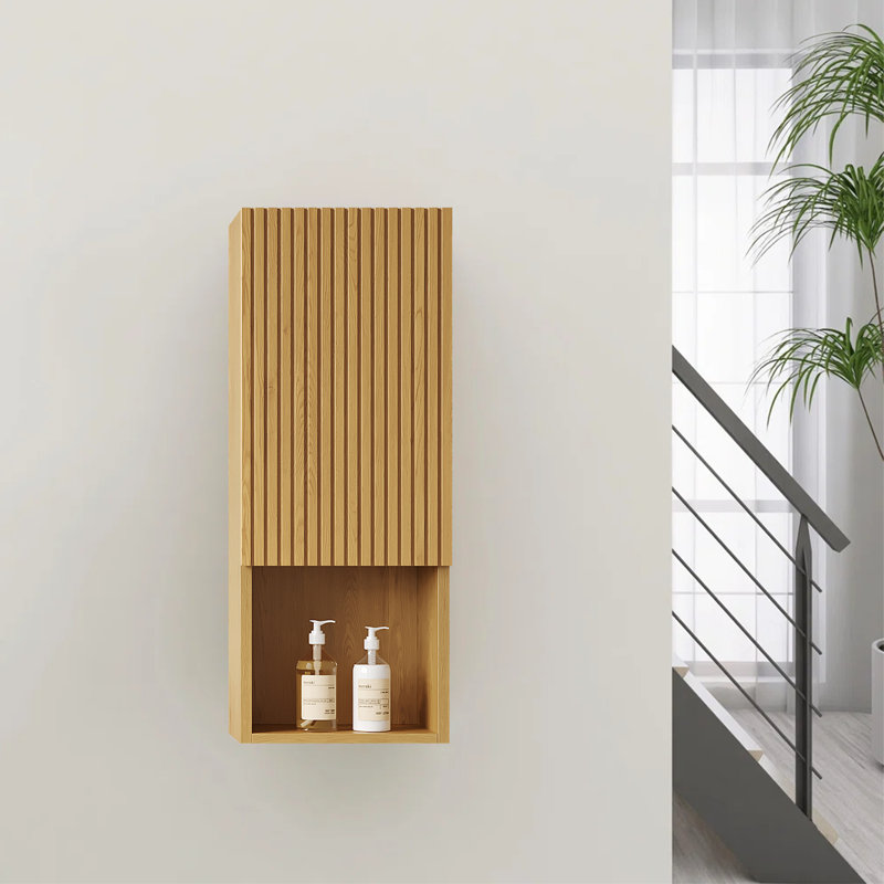Modern Oak Bathroom Floating Side Cabinet Wall-Mounted Storage Cabinet For Small Space