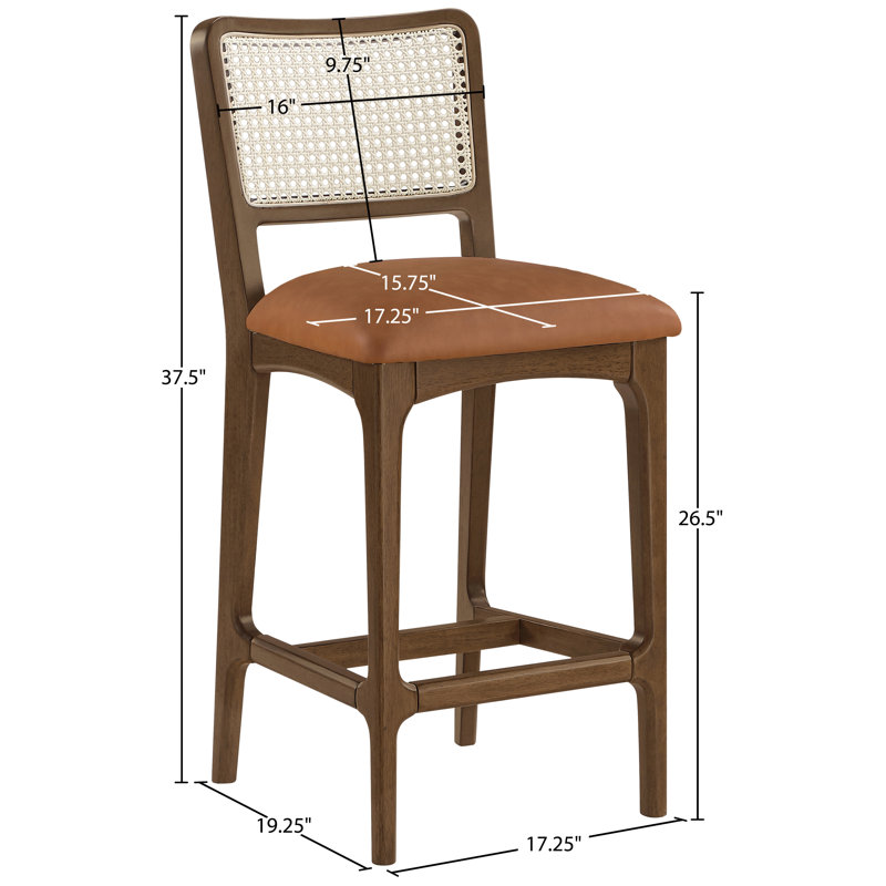 Tabouret de comptoir Demeshia, Cuir crème végétalien, Brun brossé