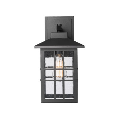 Outdoor Wall Light Fixture, 14.9"H Modern Farmhouse Lantern, Weather-Resistant Anti-Rust Wall Sconce With Seeded Glass For Porch, Patio, Garage