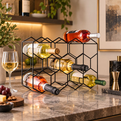 14 - Bottle Iron Wine Bottle Rack in Black