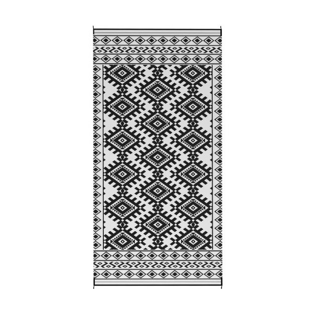 Tapis d'extérieur réversible en paille de plastique noir et blanc pour décoration de patio