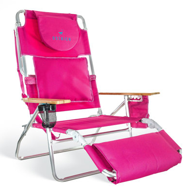 Chaise longue d'extérieur légère Ostrich The Deluxe 3N1 avec repose-pieds, rose