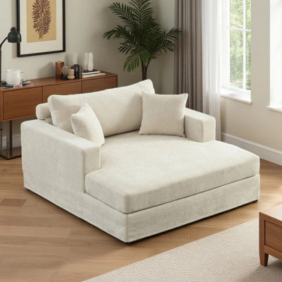 56" W Oversized Upholstered Chaise Lounge with Matching Pillows and Metal Legs