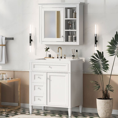 Denazia 30'' Single Bathroom Vanity with Ceramic Top