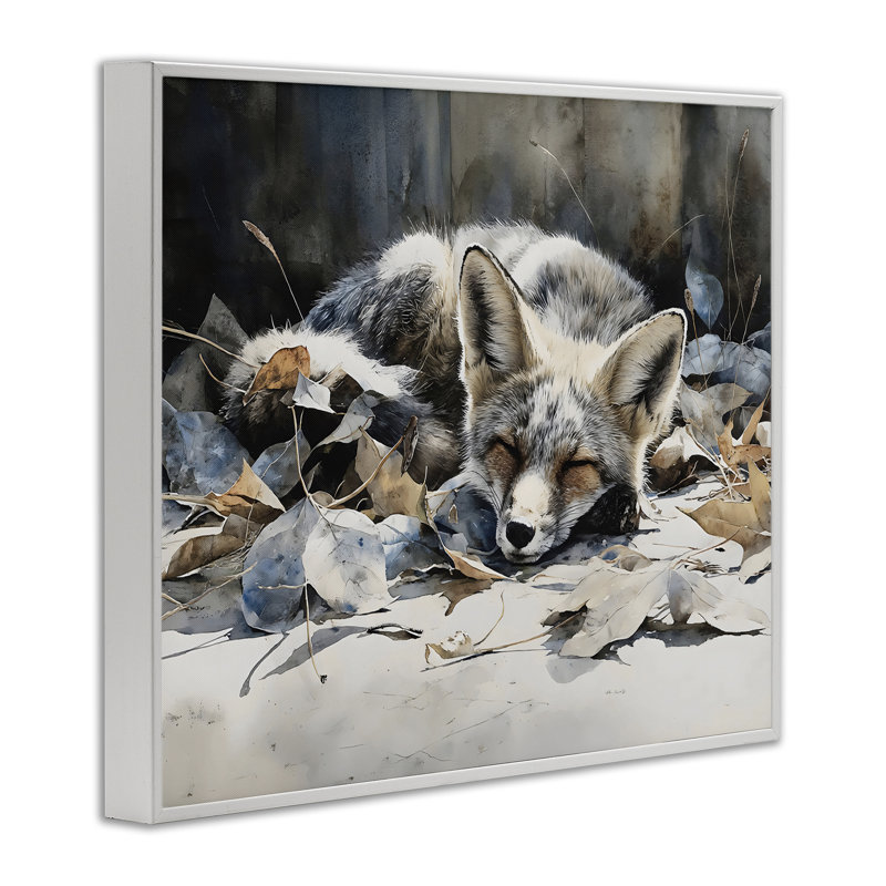 Renard bleu reposant parmi des feuilles, estampe numérique, design par Franklyn Gregory, 16 x 20, Coastal White Giclee Framed