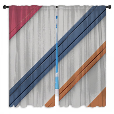 Rideaux et rideaux diagonaux à rayures colorées - 2 panneaux