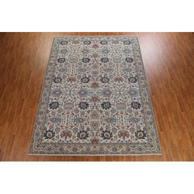 Tapis unique en laine noué à la main nouvel âge de 9 pi 9 po x 13 pi ivoire / crème / noir / rouge