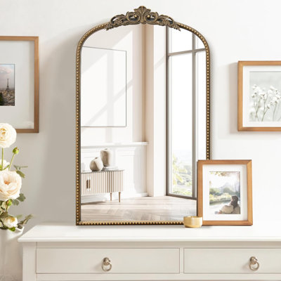 Vintage Wall Gold Mirror: 31"X 19" French Baroque Antique Mirror - Traditional Ornate Decorative Arched Mirrors For Wall/Bathroom/Entryway/Fireplace/Hallway - Home Decor For Living Room
