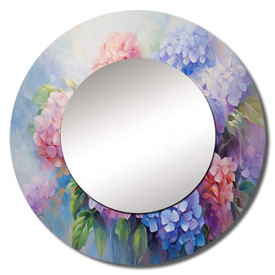 Purple Pink Hydrangea Romantic Impression - Hydrangea Large Wall Mirror, Traditional Round Decorative Mirror, Printed Metal Art