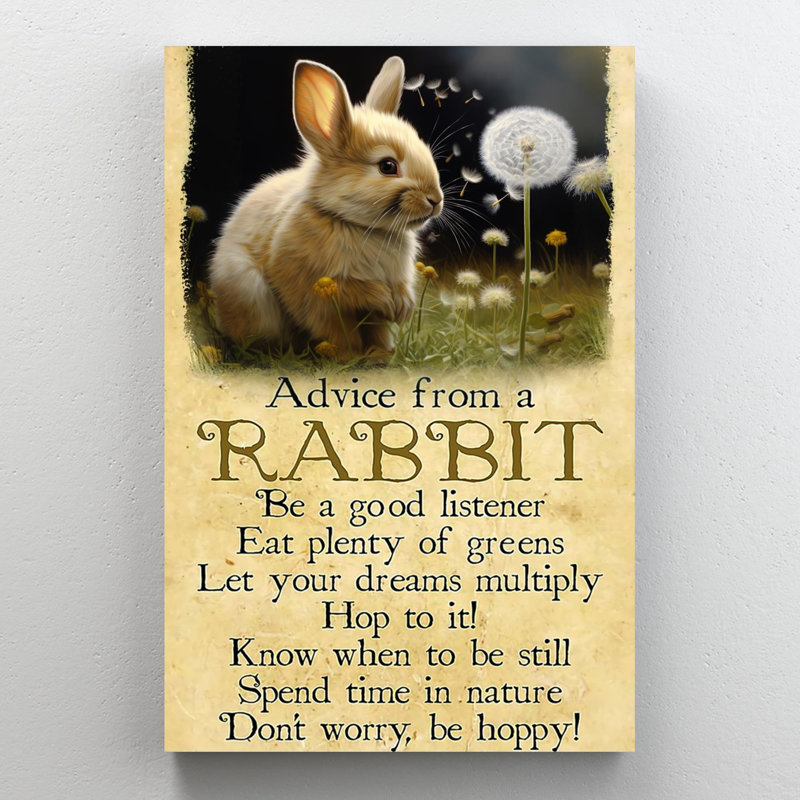 "Conseils d'un lapin", reproduction d'art graphique sur toile tendue, H 36 po x l 24 po x P 1,25 po